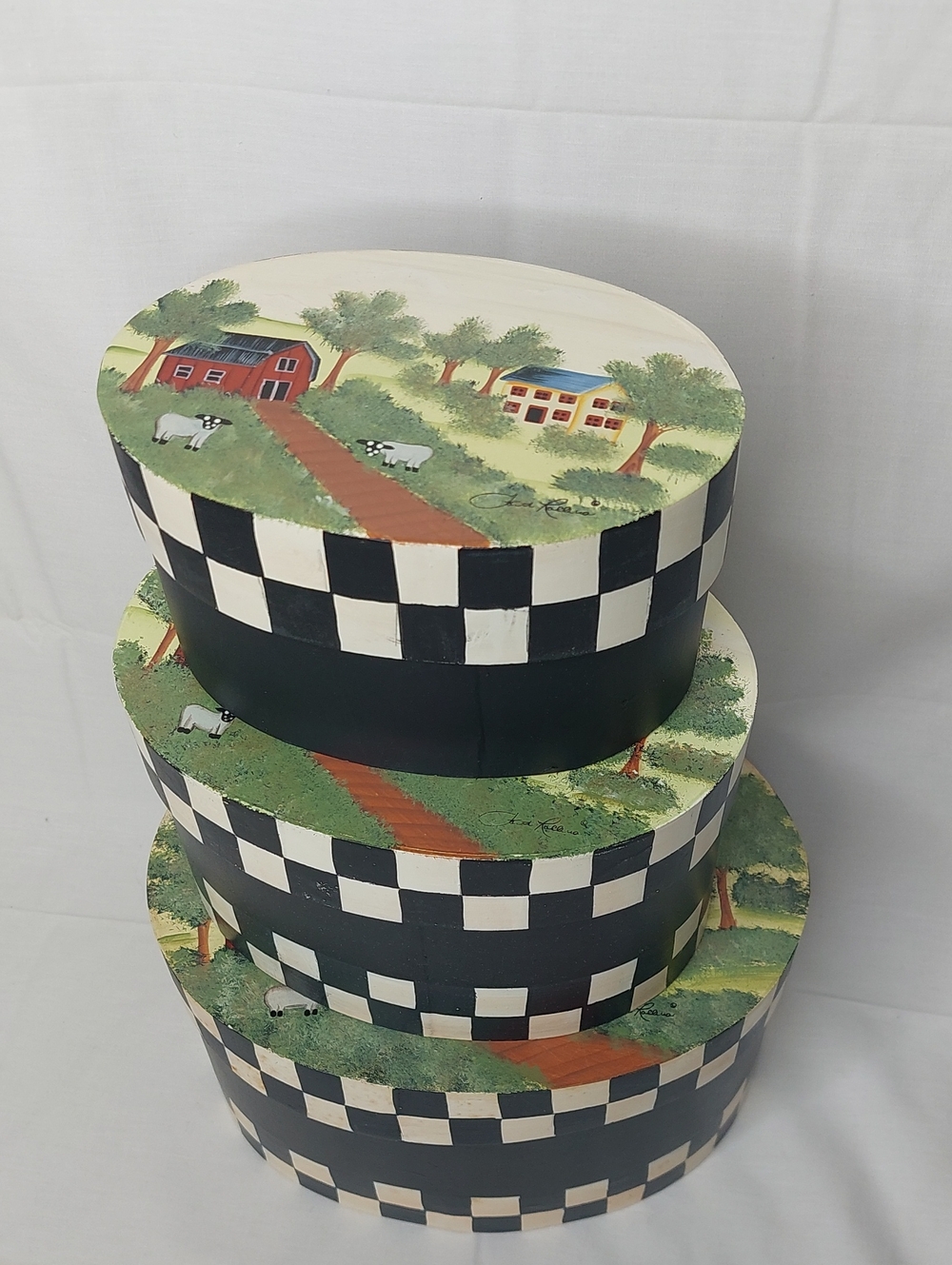 Decorative Black & White Check Farmhouse Storage Hat Boxes - Set of 3